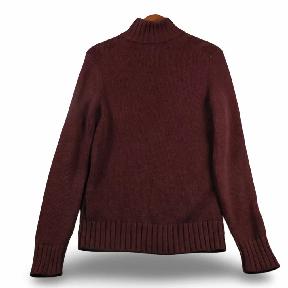 Banana Republic Men's Burgundy Cable Knit Mock Neck Henley Sweater S 100% Cotton